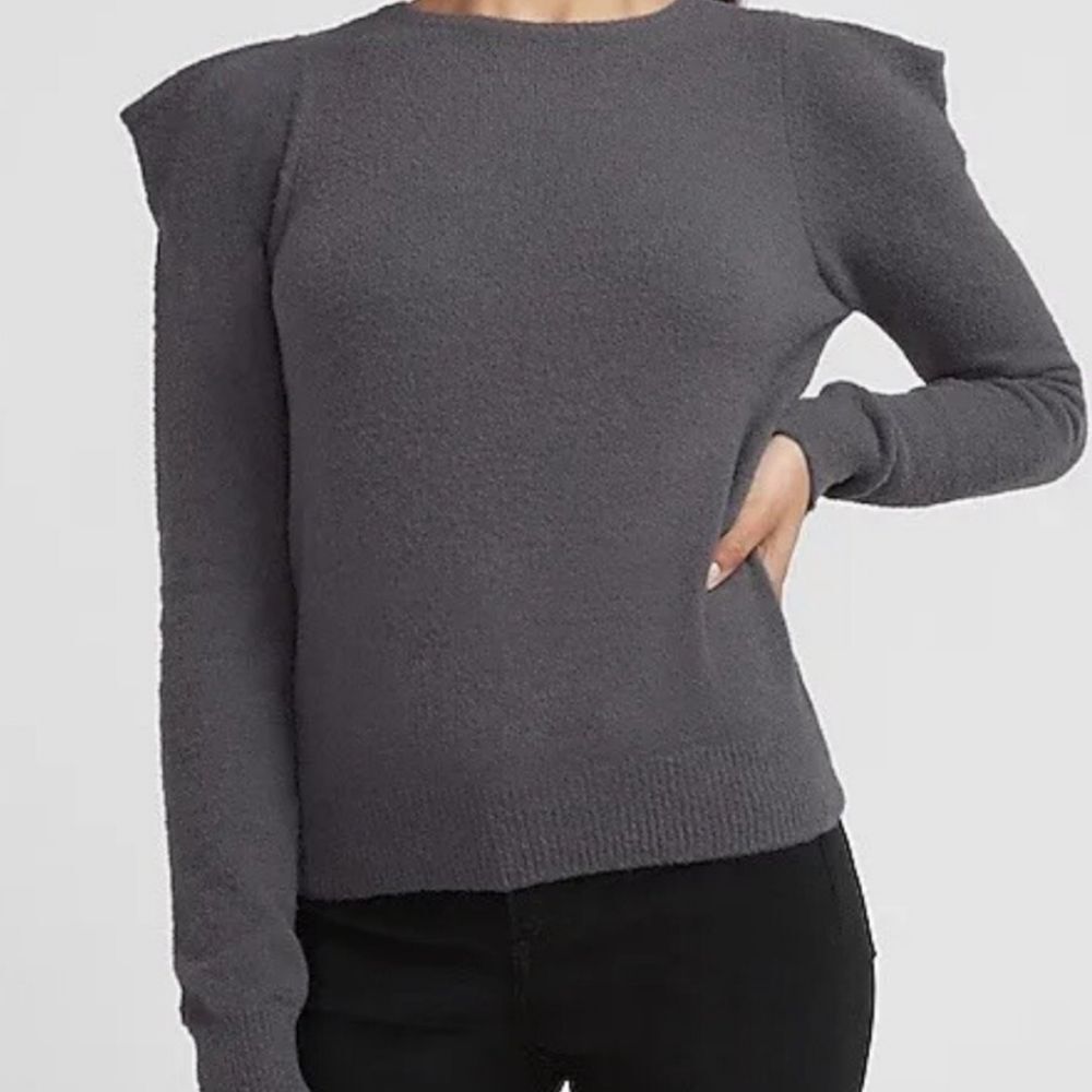 Express Plush Soft Charcoal Gray Lilac Statement Shoulders Sweater Size L